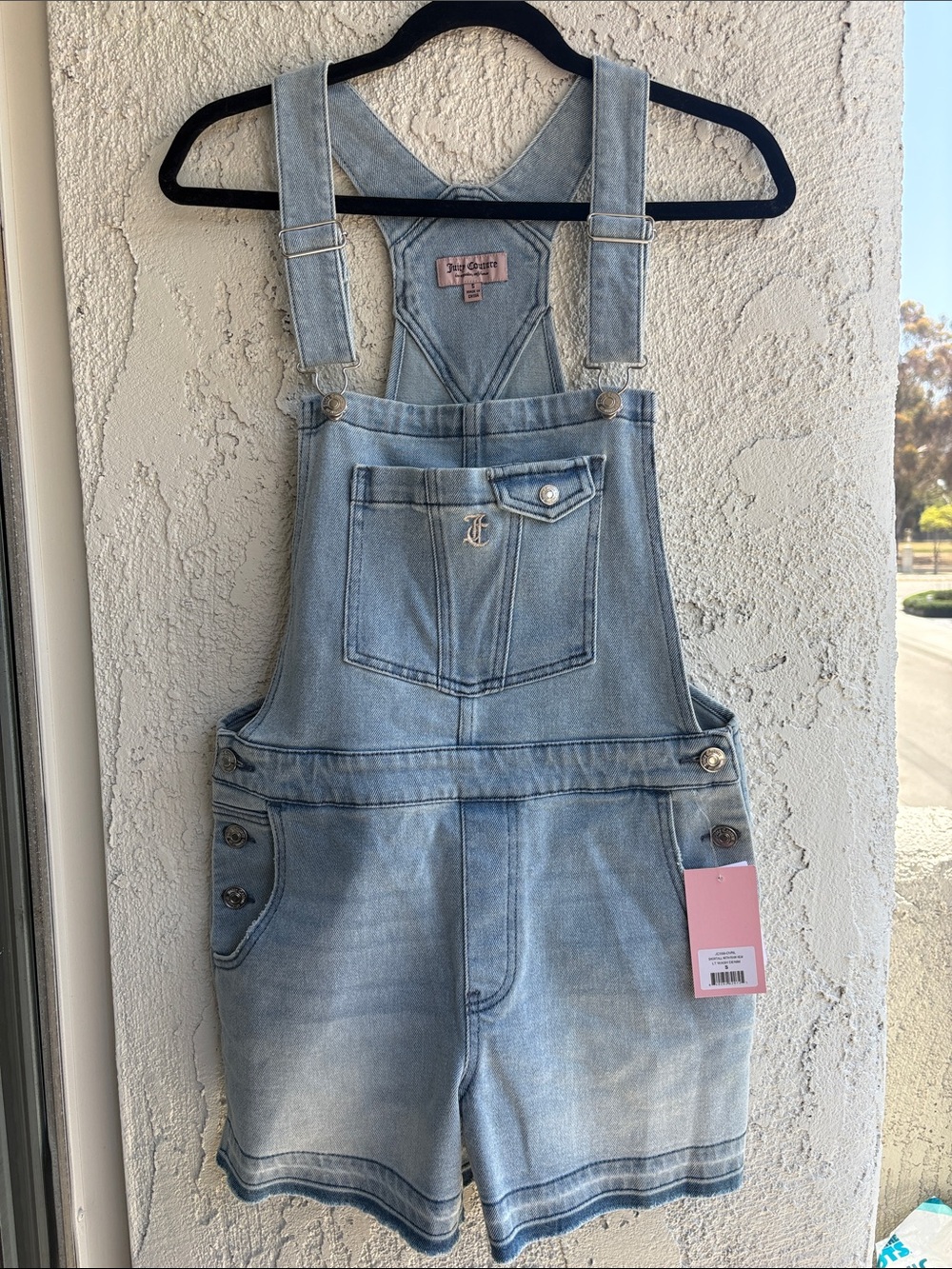 Juicy Couture Faded Blue Denim Short Overalls